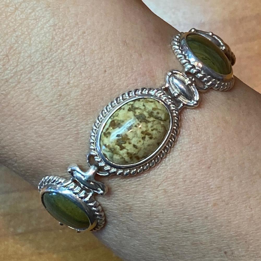 Carolyn Pollack Sterling Picture/Green Jasper Decorated Link Bracelet For Women